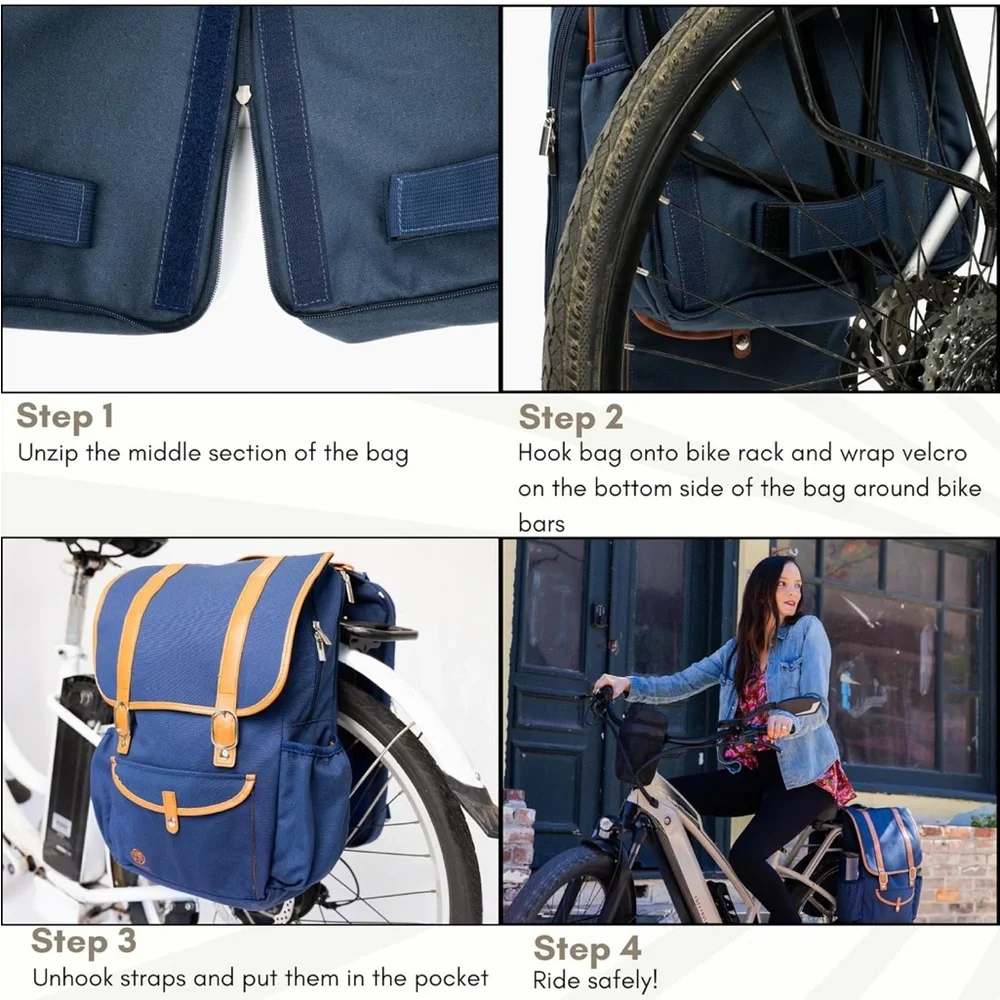 Rear Bike Backpack Laptop (Blue) Convertible Double Pannier for Bicycles